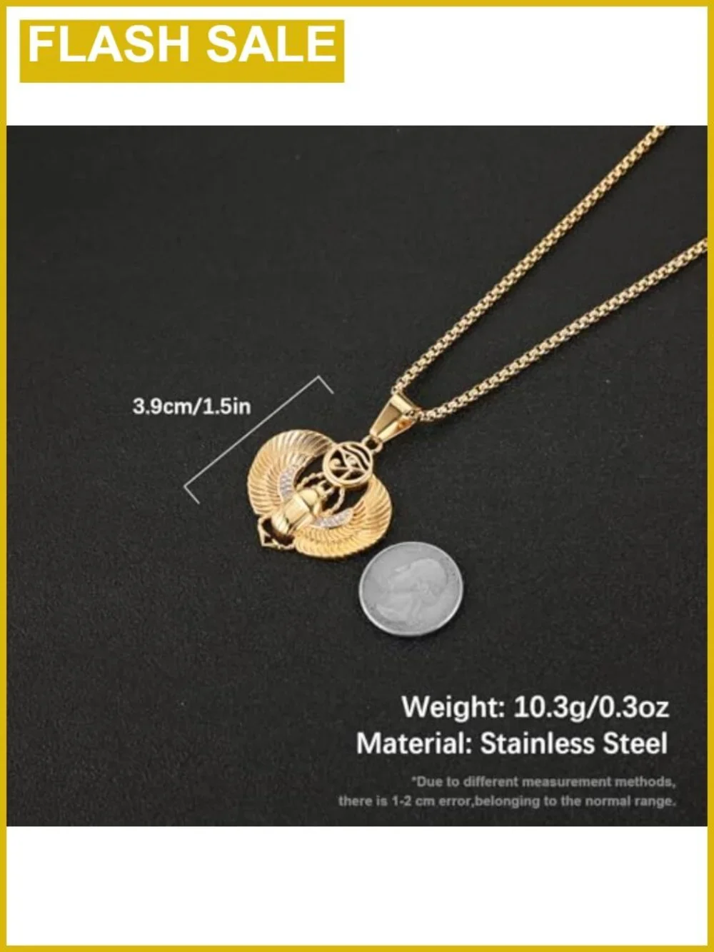 Egyptian Scarab Pendant Necklace Stainless Steel Gold Plated Men's Chain